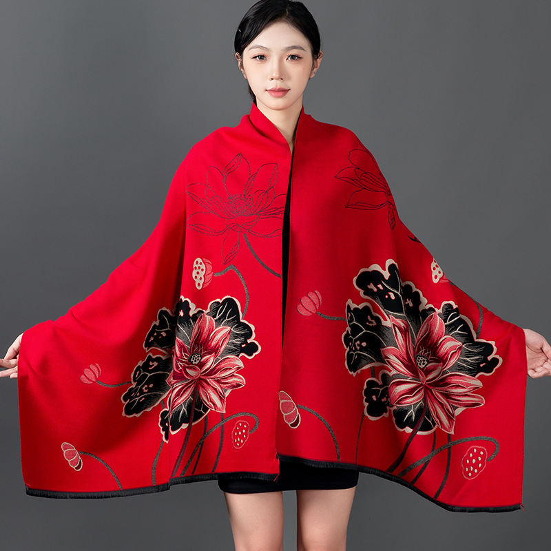 Cashmere Throw Blanket - Women Winter Shawl Cashmere Scarf Floral