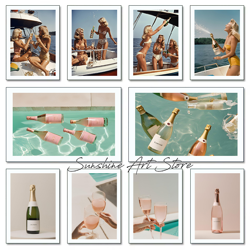 Luxury Lifestyle Picture - Champagne Women Party Summer Art Swimming