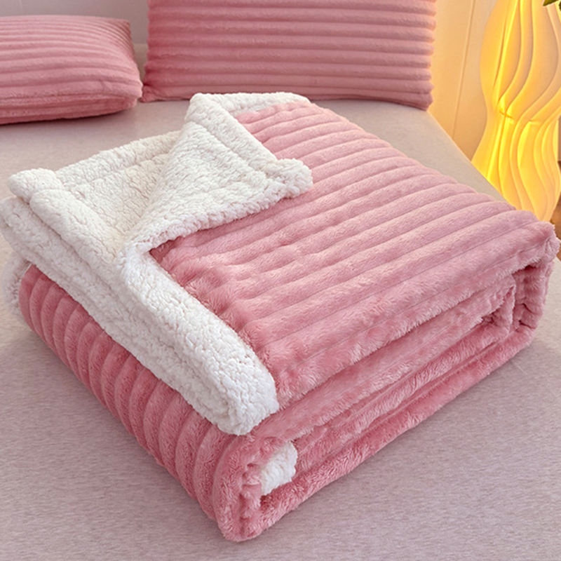 Cashmere Throw Blanket - 1Pc Faux Rabbit Plush Striped Blanket