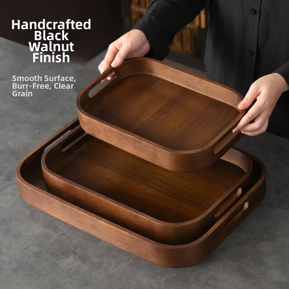Wooden Serving Tray - Wooden Tea Tray With Handles Multi