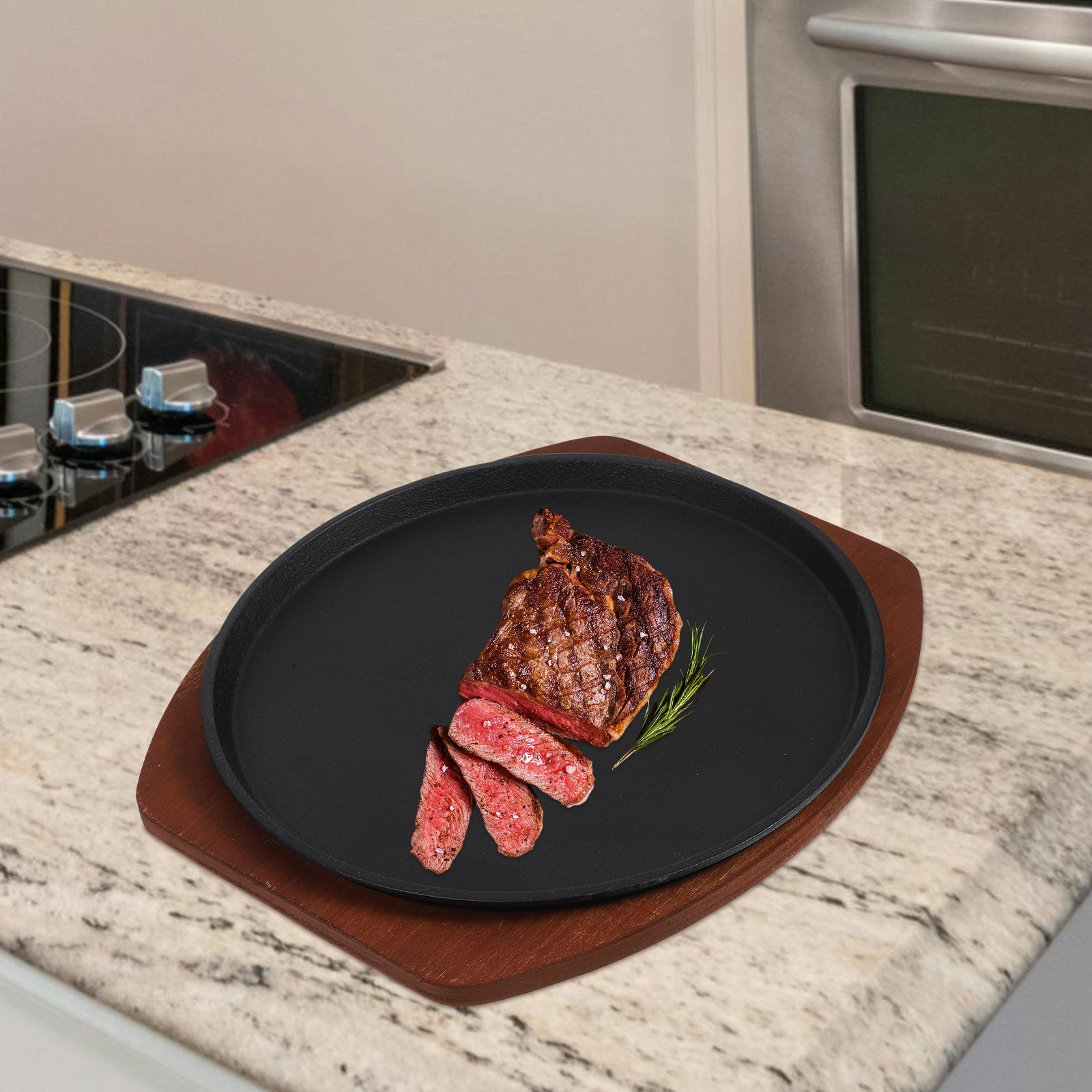 1Set Iron Steak Grill Plate wi - Wooden Serving Tray 评论和价格