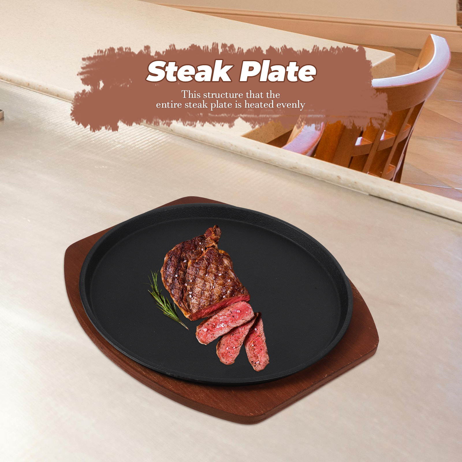 1Set Iron Steak Grill Plate wi - Wooden Serving Tray 评论和价格