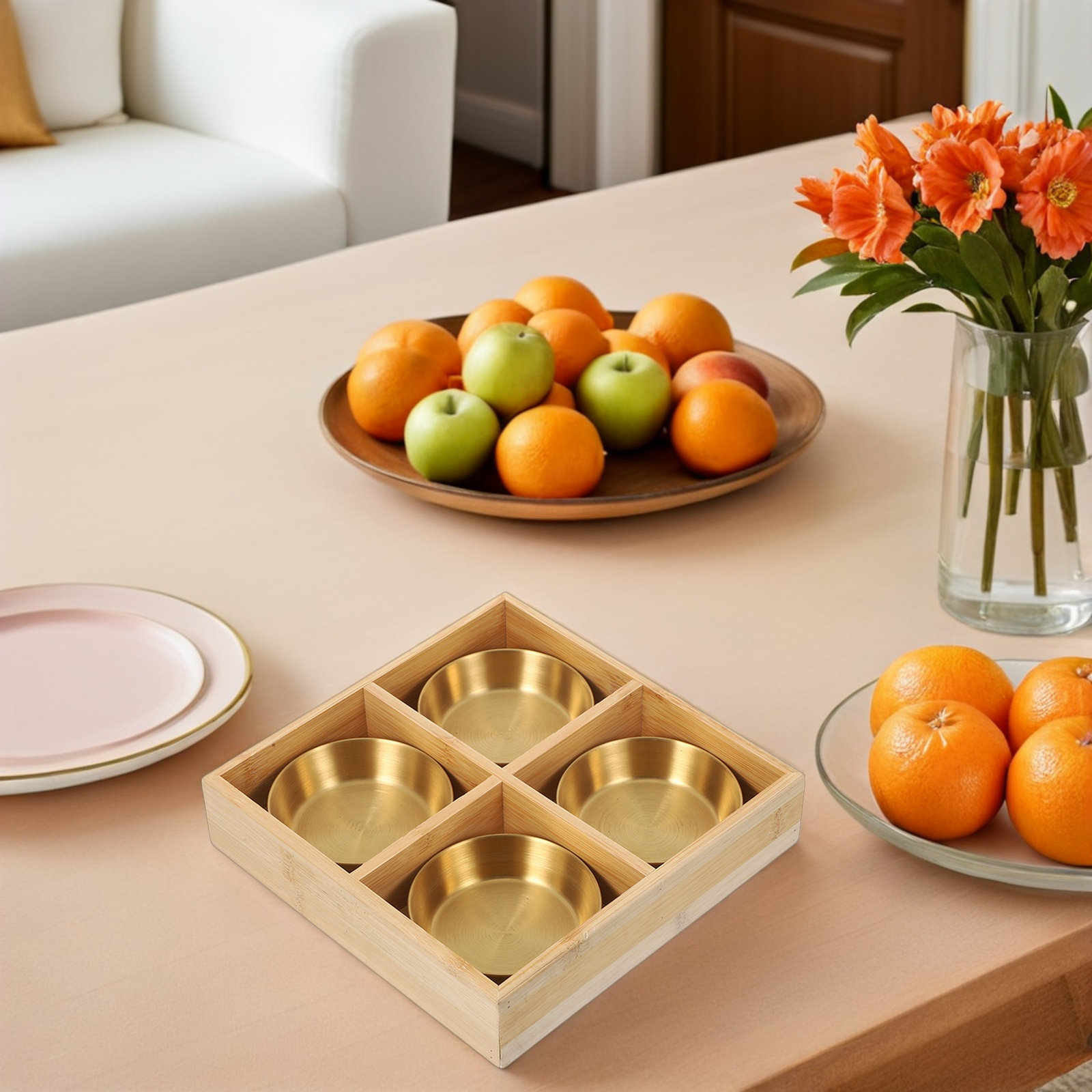 1Set Four-Compartment Bamboo S - Wooden Serving Tray 评论和价格