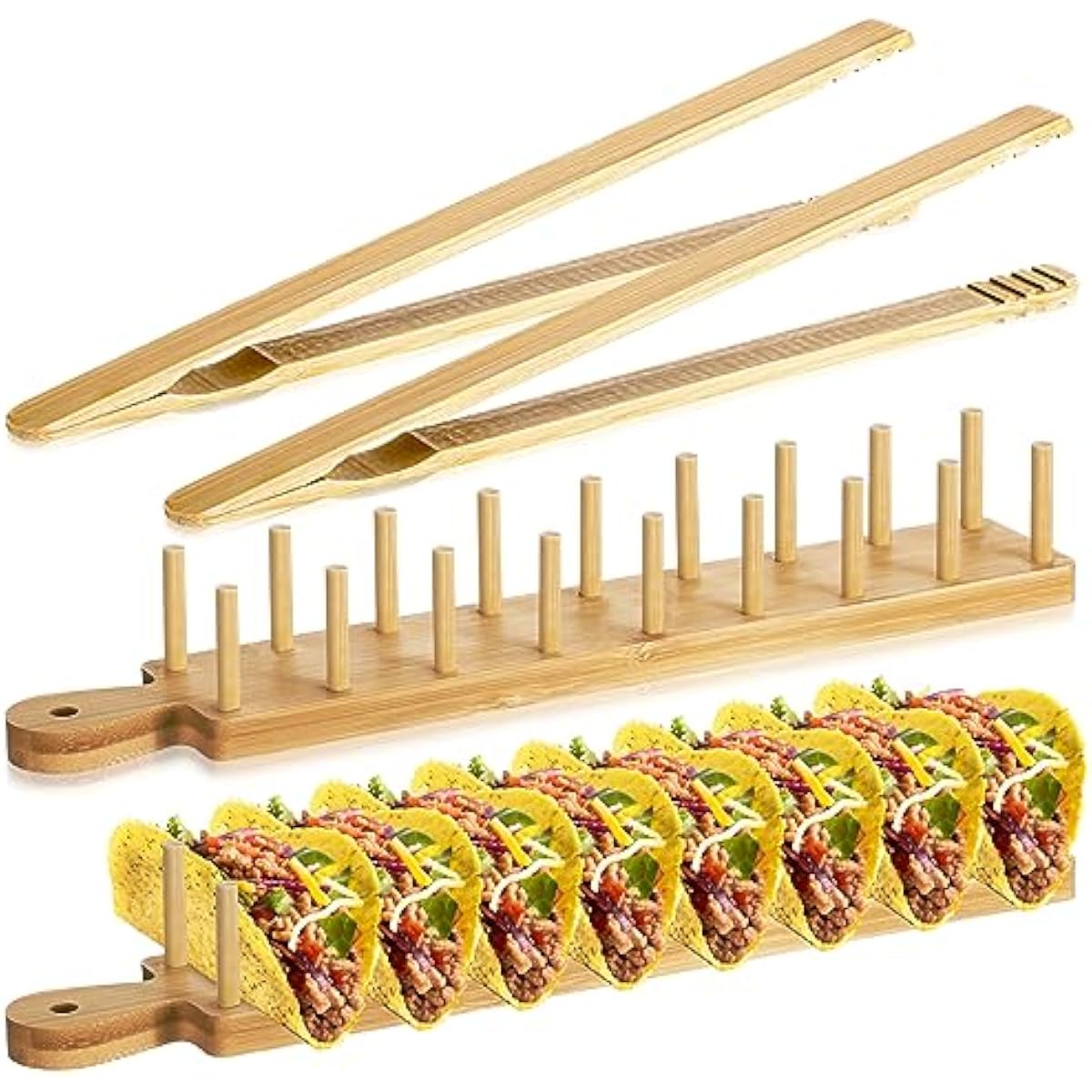 Bamboo Taco Serving Rack Set 4 - Wooden Serving Tray 评论和价格