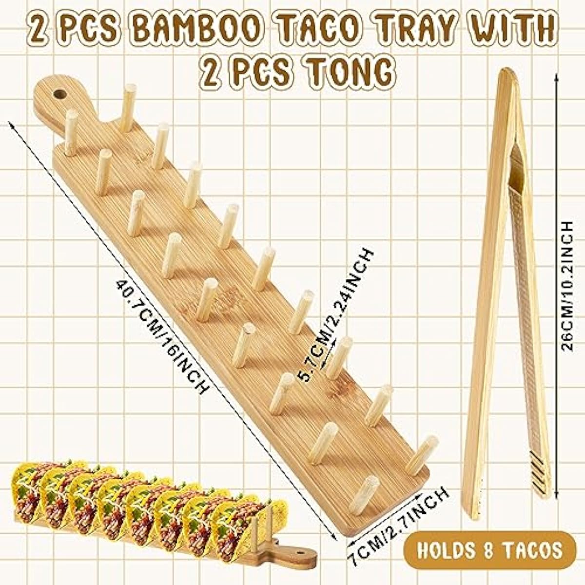 Bamboo Taco Serving Rack Set 4 - Wooden Serving Tray 评论和价格