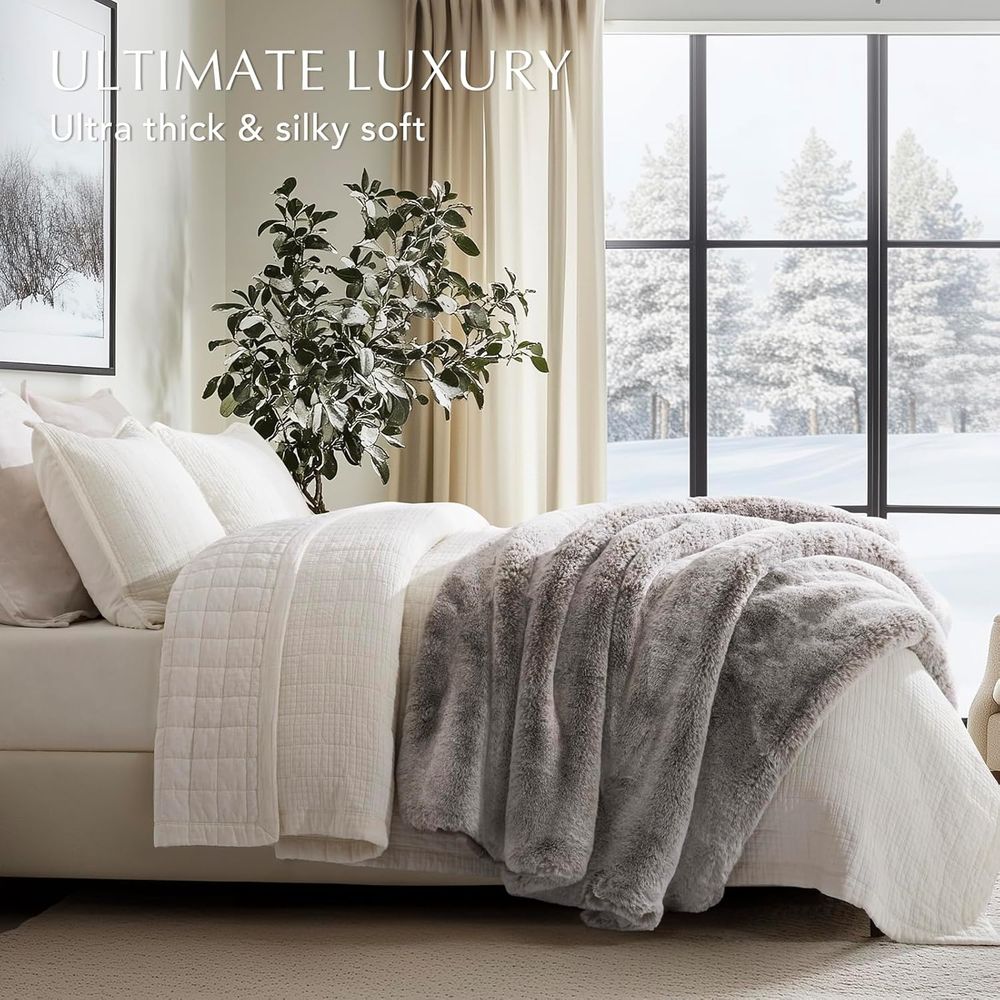 Luxury Soft Faux Chinchilla Fu - Cashmere Throw Blanket 评论和价格