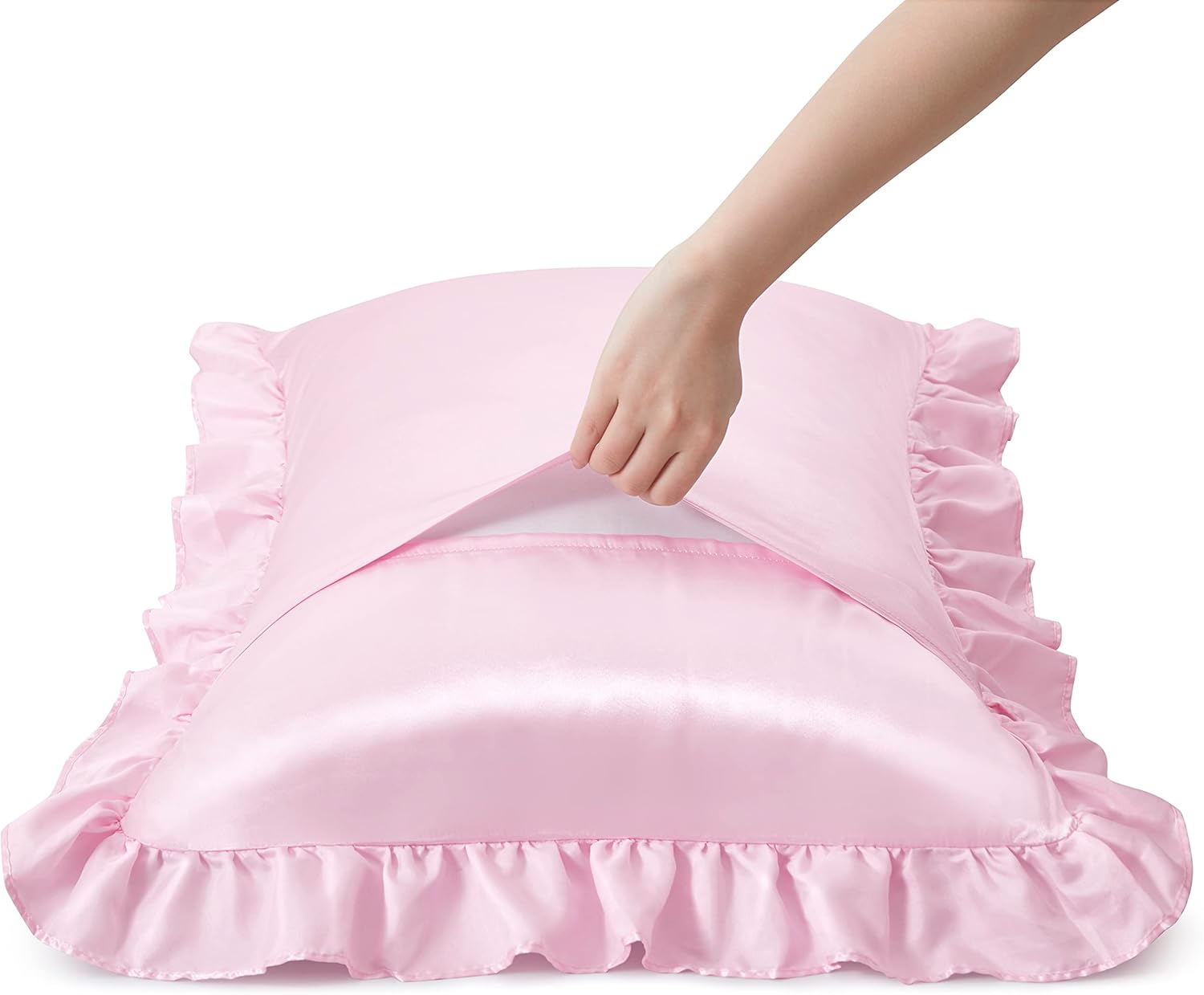 2Pcs Satin Ruffled Pillow Case - Silk Pillowcase Set 评论和价格